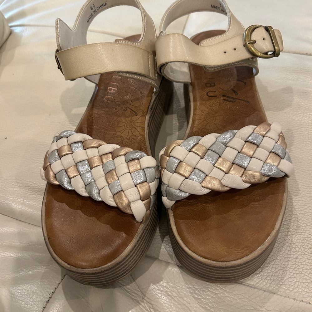 Braided Metallic & Cream Wedge Sandals - Women